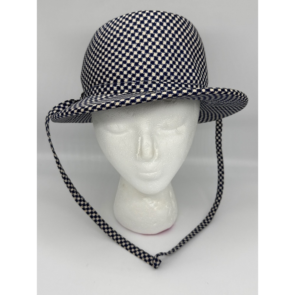 Vintage Mr. John Navy White Houndstooth Rain Hat Bucket Fedora Cloche 60s